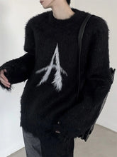 Hearujoy Y2k seahorse gray round neck pullover sweatshirt American retro couple Korean version trend brand loose fashion gothic style top